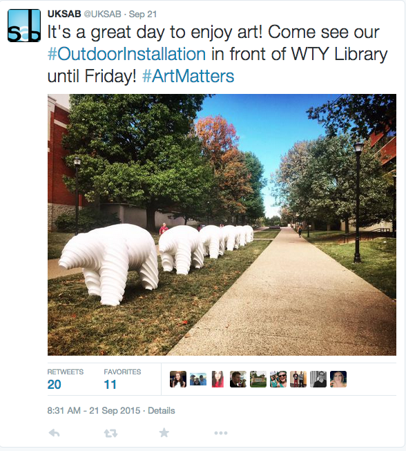 Screenshot of UKSAB's twitter account showing the Massimals on campus.